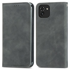 Leather Case Stands Flip Cover Holder S04D for Samsung Galaxy A03 Gray