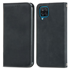 Leather Case Stands Flip Cover Holder S04D for Samsung Galaxy A12 Black