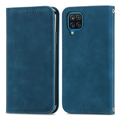 Leather Case Stands Flip Cover Holder S04D for Samsung Galaxy A12 Blue