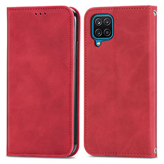Leather Case Stands Flip Cover Holder S04D for Samsung Galaxy A12 Nacho Red