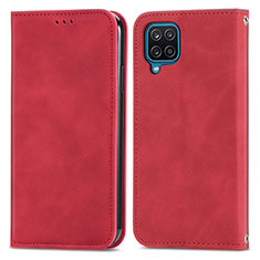 Leather Case Stands Flip Cover Holder S04D for Samsung Galaxy A12 Red