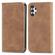 Leather Case Stands Flip Cover Holder S04D for Samsung Galaxy A13 4G Brown