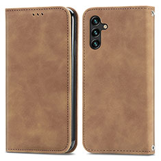 Leather Case Stands Flip Cover Holder S04D for Samsung Galaxy A13 5G Brown