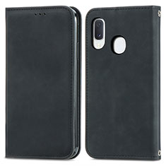 Leather Case Stands Flip Cover Holder S04D for Samsung Galaxy A20e Black