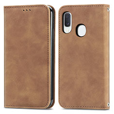 Leather Case Stands Flip Cover Holder S04D for Samsung Galaxy A20e Brown