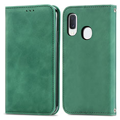 Leather Case Stands Flip Cover Holder S04D for Samsung Galaxy A20e Green