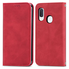 Leather Case Stands Flip Cover Holder S04D for Samsung Galaxy A20e Red