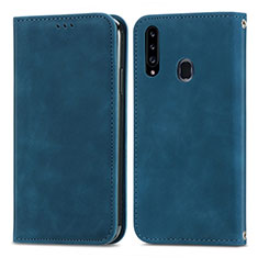 Leather Case Stands Flip Cover Holder S04D for Samsung Galaxy A20s Blue