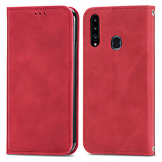 Leather Case Stands Flip Cover Holder S04D for Samsung Galaxy A20s Red