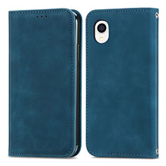 Leather Case Stands Flip Cover Holder S04D for Samsung Galaxy A22 5G SC-56B Blue