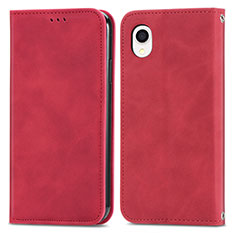 Leather Case Stands Flip Cover Holder S04D for Samsung Galaxy A22 5G SC-56B Red