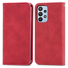 Leather Case Stands Flip Cover Holder S04D for Samsung Galaxy A23 4G Red