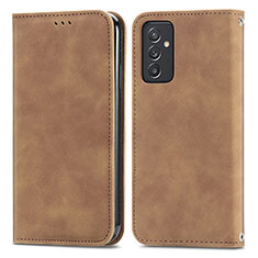 Leather Case Stands Flip Cover Holder S04D for Samsung Galaxy A24 4G Brown