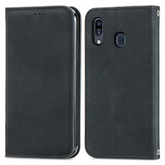 Leather Case Stands Flip Cover Holder S04D for Samsung Galaxy A30 Black