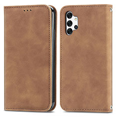 Leather Case Stands Flip Cover Holder S04D for Samsung Galaxy A32 5G Brown