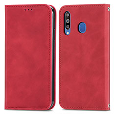 Leather Case Stands Flip Cover Holder S04D for Samsung Galaxy A40s Red