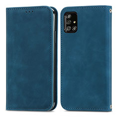 Leather Case Stands Flip Cover Holder S04D for Samsung Galaxy A51 4G Blue