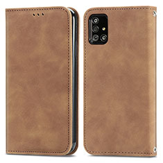 Leather Case Stands Flip Cover Holder S04D for Samsung Galaxy A51 4G Brown