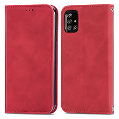 Leather Case Stands Flip Cover Holder S04D for Samsung Galaxy A51 4G Red