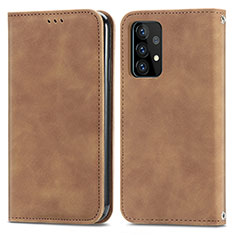 Leather Case Stands Flip Cover Holder S04D for Samsung Galaxy A52s 5G Brown