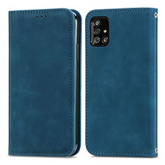 Leather Case Stands Flip Cover Holder S04D for Samsung Galaxy A71 5G Blue