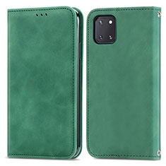 Leather Case Stands Flip Cover Holder S04D for Samsung Galaxy A81 Green