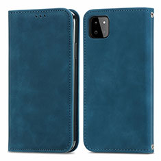 Leather Case Stands Flip Cover Holder S04D for Samsung Galaxy F42 5G Blue