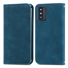 Leather Case Stands Flip Cover Holder S04D for Samsung Galaxy F52 5G Blue