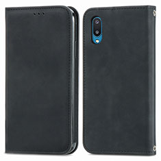 Leather Case Stands Flip Cover Holder S04D for Samsung Galaxy M02 Black