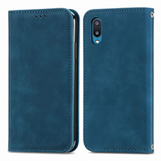 Leather Case Stands Flip Cover Holder S04D for Samsung Galaxy M02 Blue