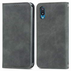 Leather Case Stands Flip Cover Holder S04D for Samsung Galaxy M02 Gray