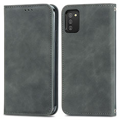 Leather Case Stands Flip Cover Holder S04D for Samsung Galaxy M02s Gray