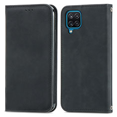 Leather Case Stands Flip Cover Holder S04D for Samsung Galaxy M12 Black