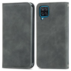 Leather Case Stands Flip Cover Holder S04D for Samsung Galaxy M12 Gray