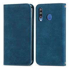 Leather Case Stands Flip Cover Holder S04D for Samsung Galaxy M30 Blue