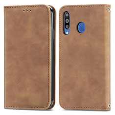 Leather Case Stands Flip Cover Holder S04D for Samsung Galaxy M30 Brown