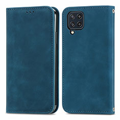 Leather Case Stands Flip Cover Holder S04D for Samsung Galaxy M32 4G Blue