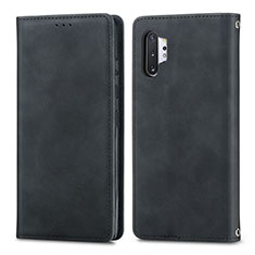 Leather Case Stands Flip Cover Holder S04D for Samsung Galaxy Note 10 Plus 5G Black