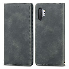 Leather Case Stands Flip Cover Holder S04D for Samsung Galaxy Note 10 Plus 5G Gray