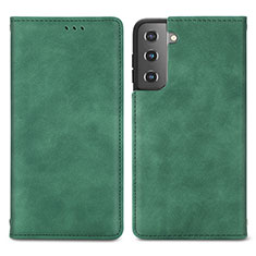 Leather Case Stands Flip Cover Holder S04D for Samsung Galaxy S21 5G Green