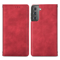 Leather Case Stands Flip Cover Holder S04D for Samsung Galaxy S21 FE 5G Red