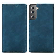 Leather Case Stands Flip Cover Holder S04D for Samsung Galaxy S24 Plus 5G Blue