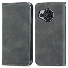 Leather Case Stands Flip Cover Holder S04D for Sharp Aquos R8 Gray