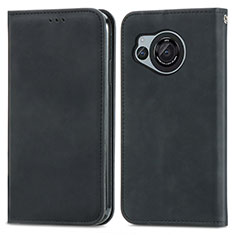 Leather Case Stands Flip Cover Holder S04D for Sharp Aquos R8s Black