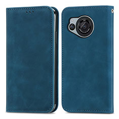 Leather Case Stands Flip Cover Holder S04D for Sharp Aquos R8s Blue