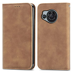 Leather Case Stands Flip Cover Holder S04D for Sharp Aquos R8s Brown