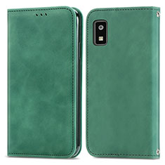 Leather Case Stands Flip Cover Holder S04D for Sharp Aquos wish2 Green