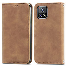 Leather Case Stands Flip Cover Holder S04D for Vivo iQOO U3 5G Brown