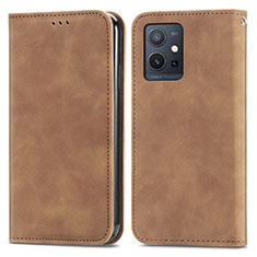 Leather Case Stands Flip Cover Holder S04D for Vivo iQOO Z6 5G Brown