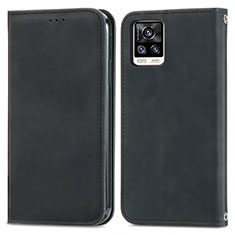 Leather Case Stands Flip Cover Holder S04D for Vivo V20 (2021) Black